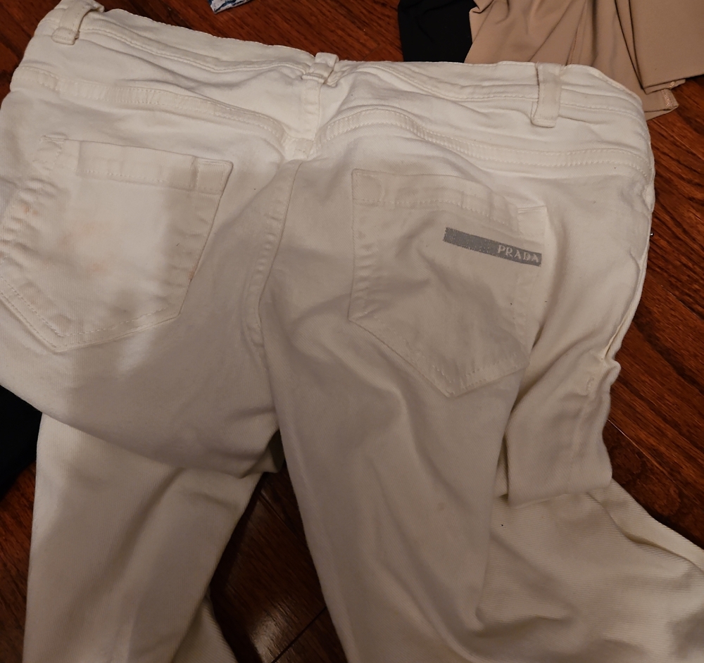 Prada Women Cream/Off-White Cotton Chinos